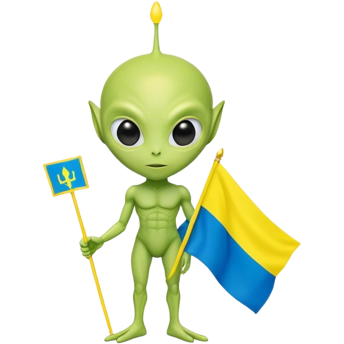 Green alien with Ukraine flag emoji