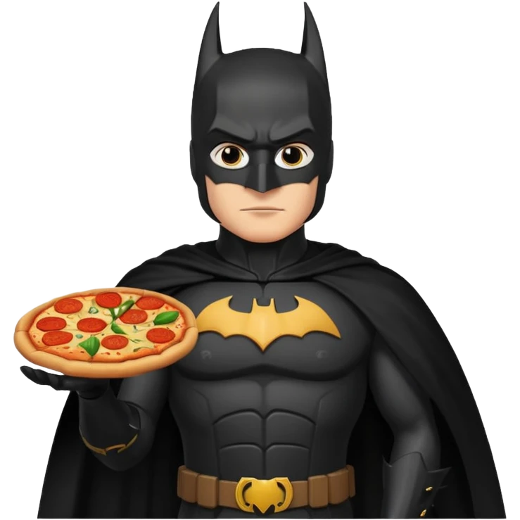 batman, wearing black ancient custome, with pizza emoji