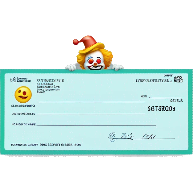 bank check with clown face on it emoji