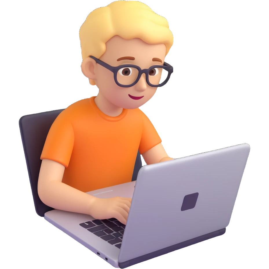 a boy using a laptop, 3d emoji style emoji