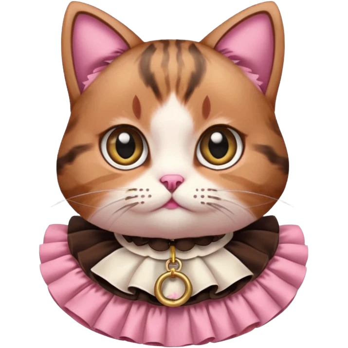neko with big eyes, bell ruffle coller pink brown cat emoji