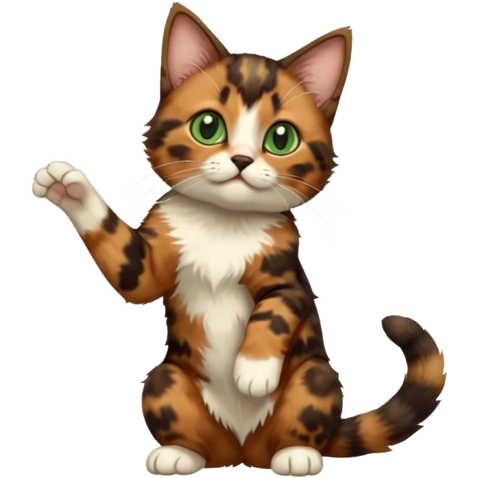 A high-resolution photo-realistic digital illustration of a brown multicoloured  tortoiseshell cat kitten, chest upward emoji