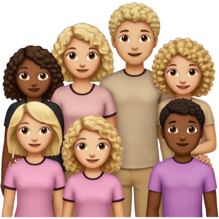 group of people  together ; men and women with brown, blonde, black hair- short hair, long hair and curly hairr wearing beige shirts aesthetic no collar, brown people, white people, black people emoji