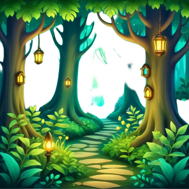 enchanted forest with dense foliage and soft magical glow, mysterious vibe emoji