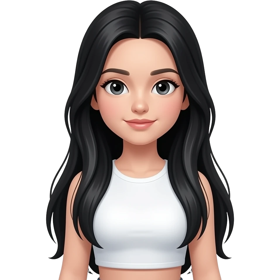 chica de pelo muy largo negro liso y crot top blanca emoji