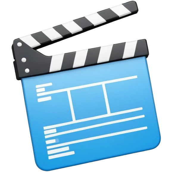 ultra simplified movie clapper with blue and white colors, two simple rectangles with a diagonal line emoji