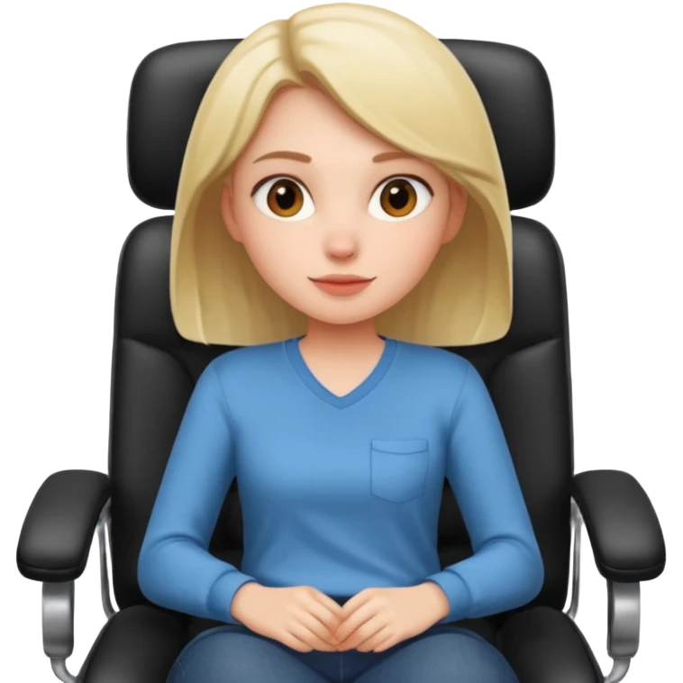 Cartoon faced girl relaxing in an office chair emoji