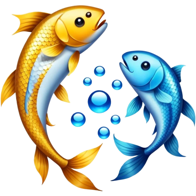 The zodiac symbol Pisces. Two fish in a “yin-yang” formation. The fish are glittering. One fish’s head is facing the other fish’s tail, and vice versa forming a circle.  emoji