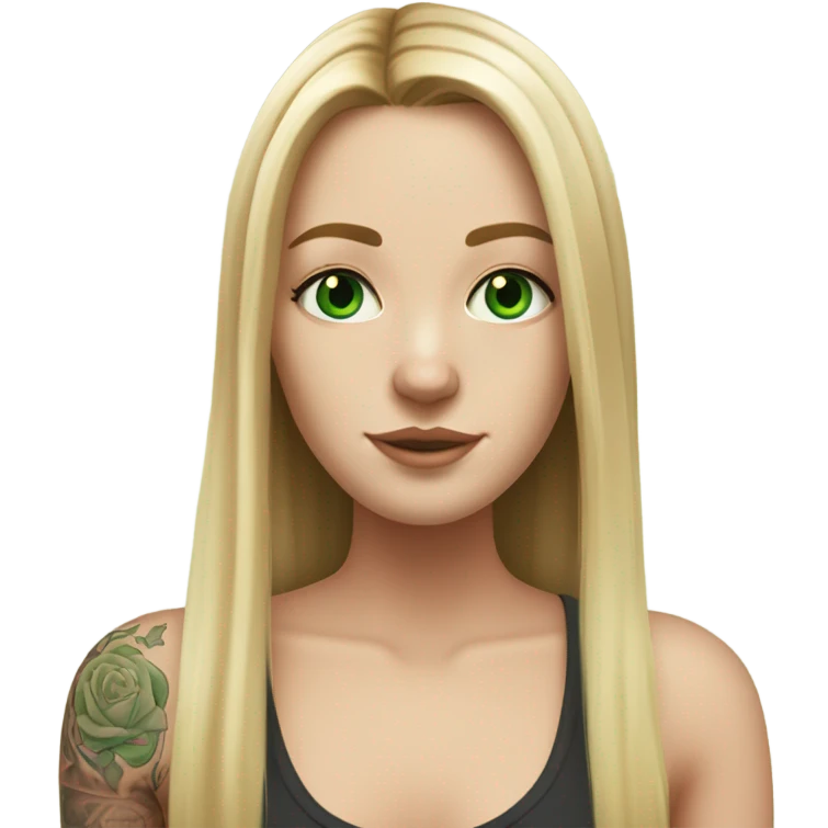 Realistic White girl with Long straight blonde hair, green eyes, tattoos emoji