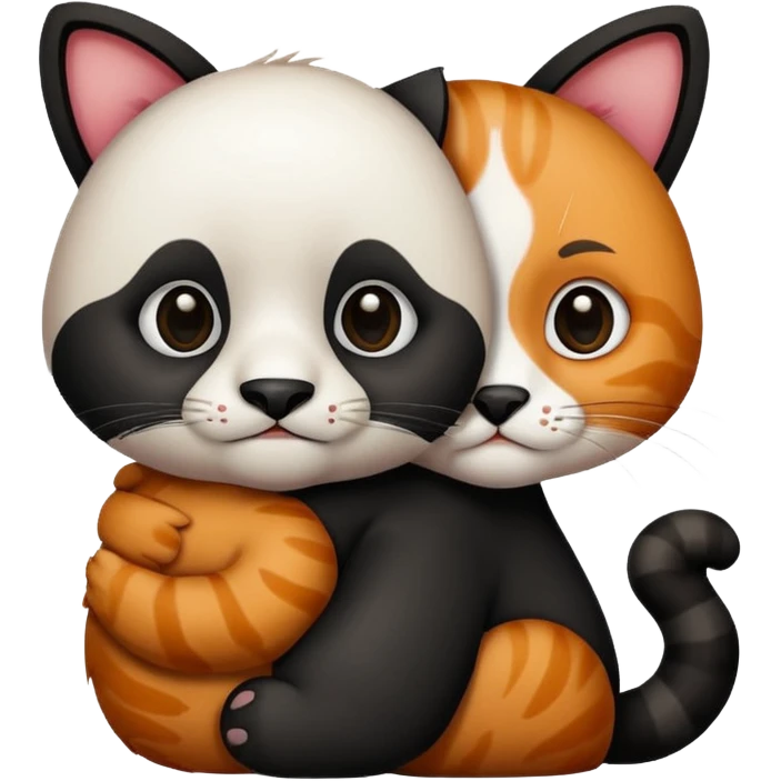 Panda hugging a  cat. The cat has 4 half its face ginger and the other half black emoji