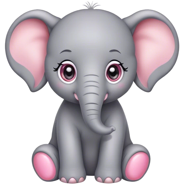 Pixar style, Little gray and pink elephant with big sparkling eyes sitting  emoji