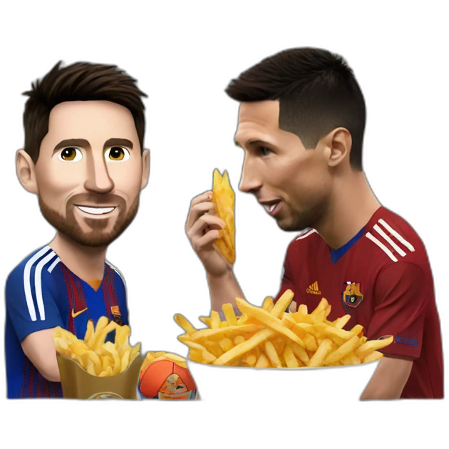 Messi eating frites with ronaldo emoji