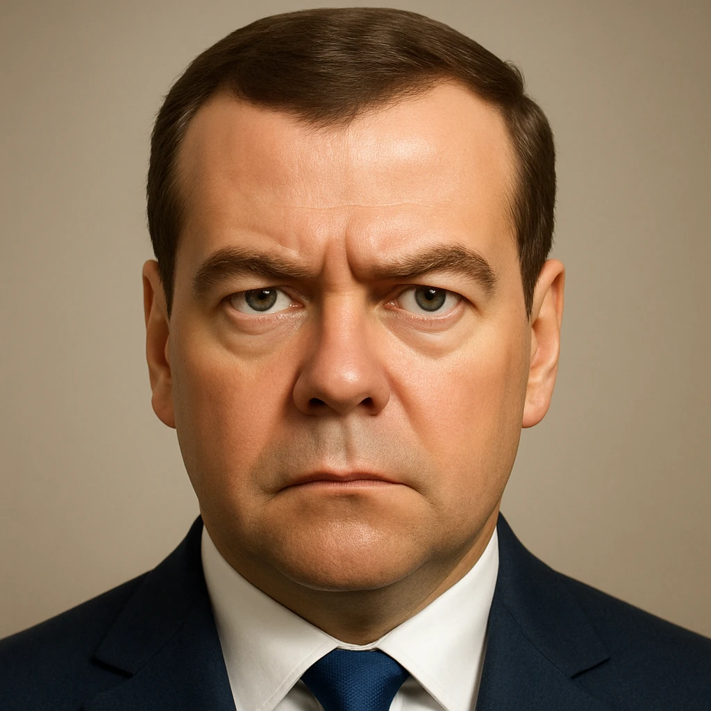 photorealistic, high-quality portrait of Dmitry Medvedev in emoji style, very detailed, serious and focused look emoji