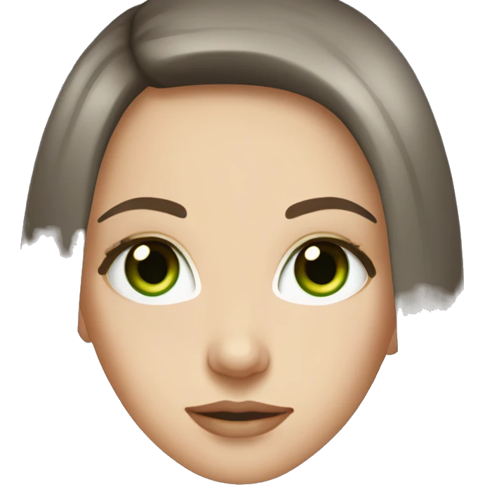 white girl with long straight dark brown hair and green eyes and brown eye brws emoji