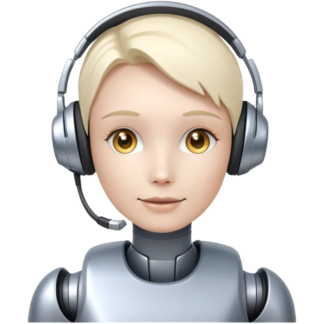 Robot customer support agent with headset and chat symbols emoji
