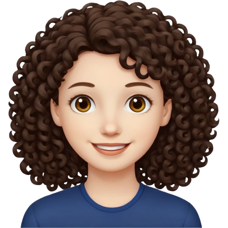 Pale skin, curly dark brown hair, medium brown eyes. emoji