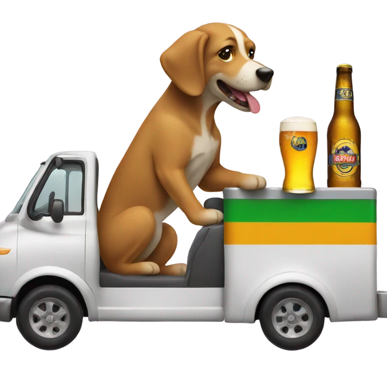 Dog driving a truck drinking a beer emoji