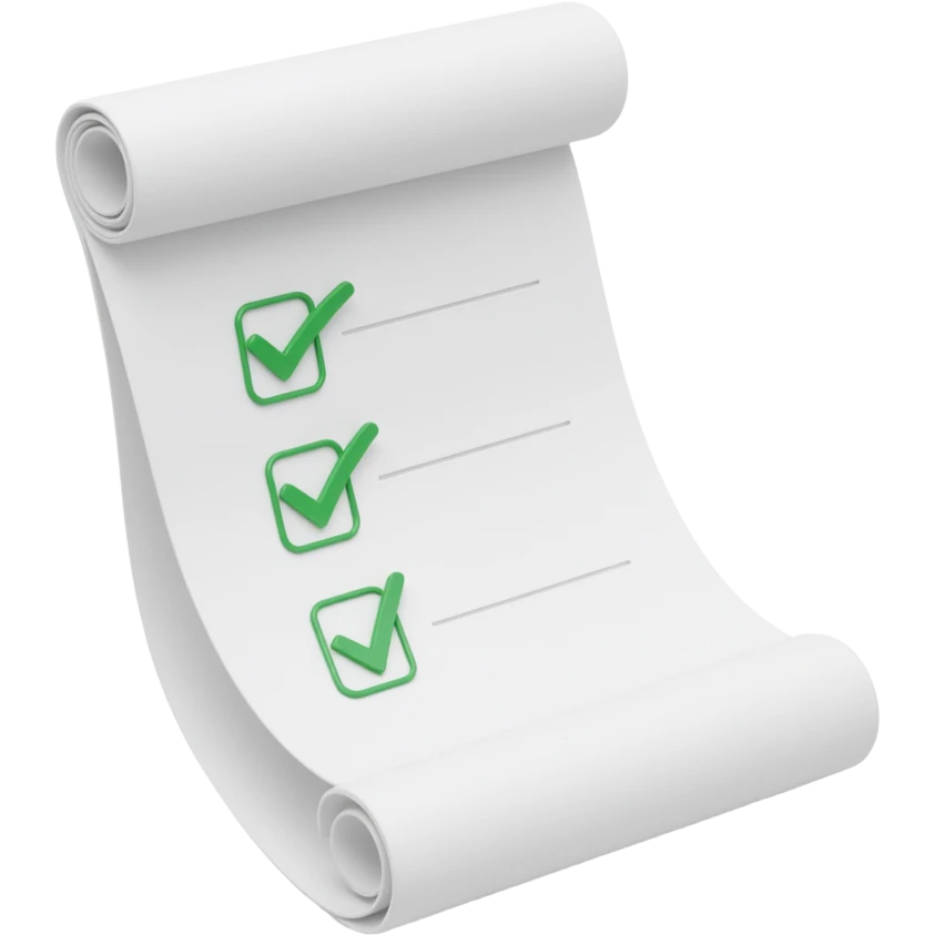 floating rolled paper list with green checkboxes emoji