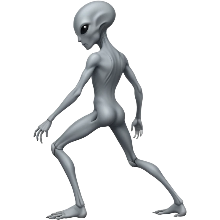 fullbody gray alien bending knee BACKVIEW emoji