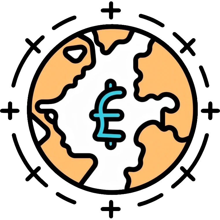 Globe with dollar, euro, and yen currency symbols representing global economy and international trade emoji