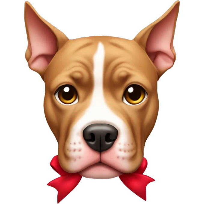 Light brown pitbull with ears cut and red bows emoji