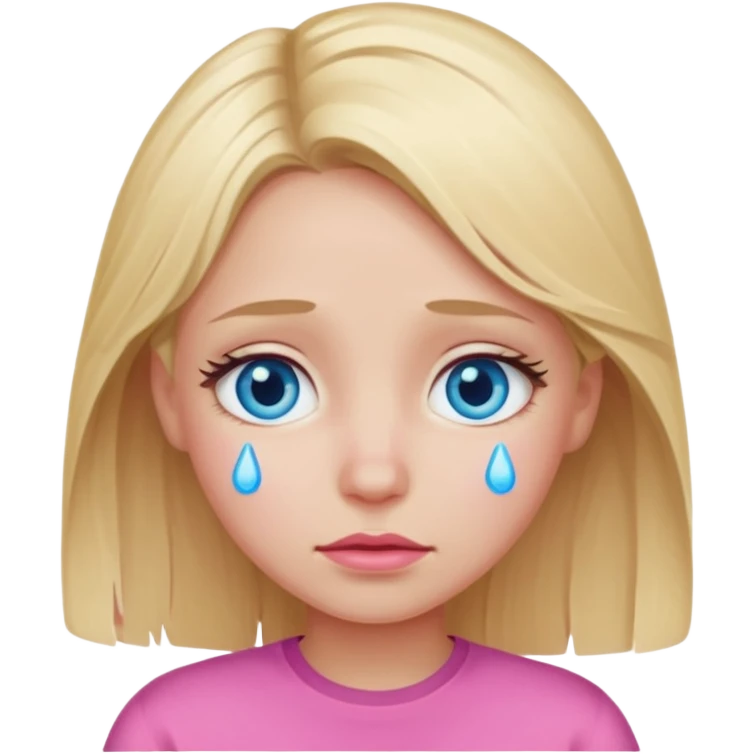 Blond hair girl with blue eyes in pink with tears in eyes emoji