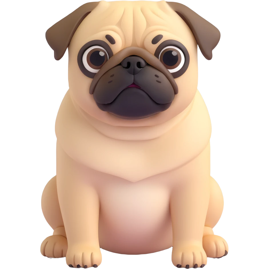 A pug posing, close up pose, living room background emoji