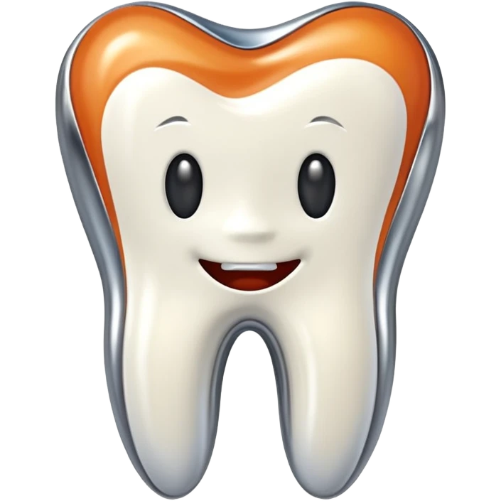 human tooth emoji, smooth chrome ceramic-metal texture, clean medical luxury aesthetic, isolated on white, no face emoji