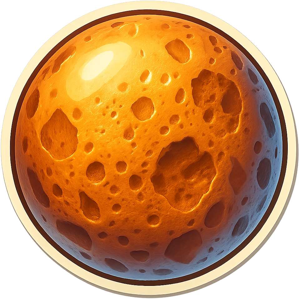 Add more rocky details, deeper pitted marks, and rougher patches to the Mercury planet emoji, keeping the same retro stickers style and transparent background. emoji