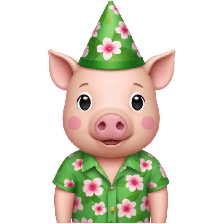 Pig with green aloha shirt, birthday hat emoji