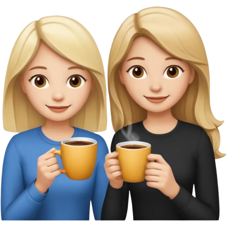 sisters drinking coffee one with blonde hair one with brown emoji