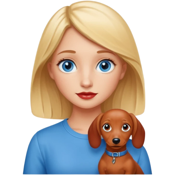 Mini red dachshund and blonde girl with blue eyes  emoji