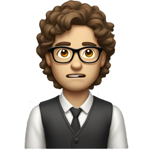 Nerd with wavy brown hair, glasses and is angry and pale emoji