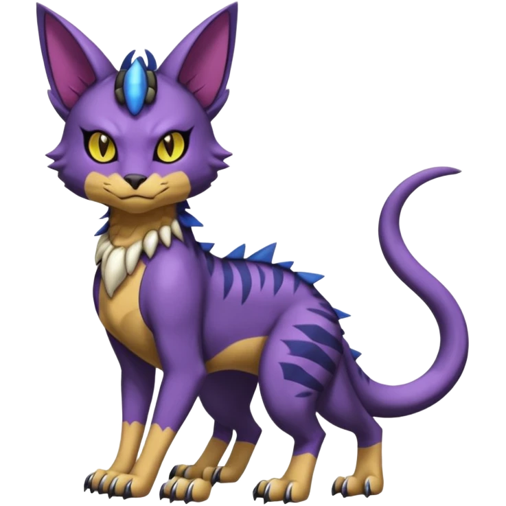 Scaley scaly batty feline-like quadrupedal digitigrade furry feral Bastet-Noibat-Gatomon-Garchomp-Digimon-Fakémon-Pokémon-creature (full body) emoji
