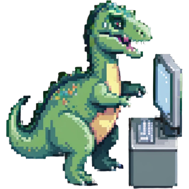 dinosaur using a computer emoji