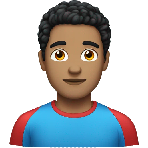Guy with red t-shirt black hair light skin blue eye emoji