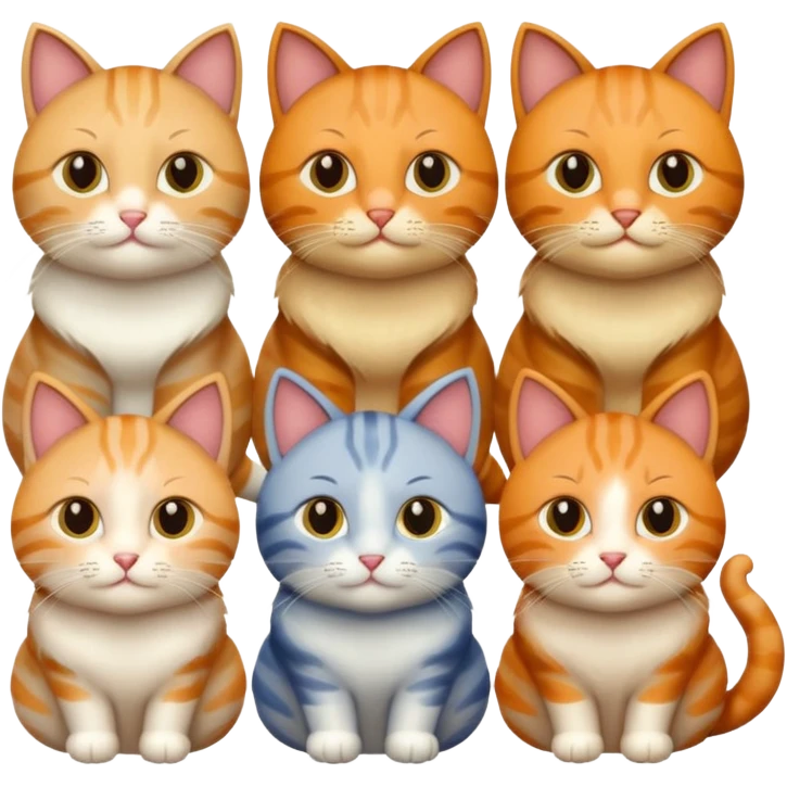 6 cats with different natural coloured coats emoji