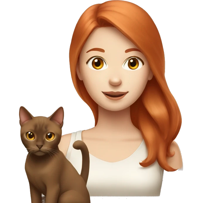 cherry red hair pale woman with burmese brown cat  emoji
