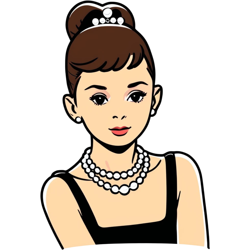 Audrey Hepburn glamorous portrait with iconic black dress and pearl necklace emoji
