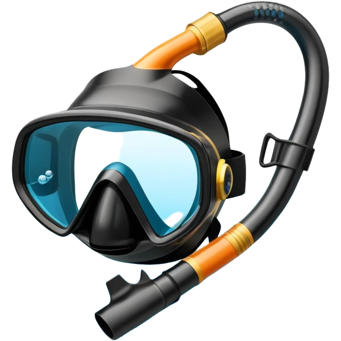 An icon featuring a close-up of a freediving mask and snorkel, with a breath-holding diver's fins, set against a vibrant underwater world. The design includes coral reefs, fish, and bubbles, symbolizing the serene beauty and thrill of freediving. Transparent background highlights the calm emoji