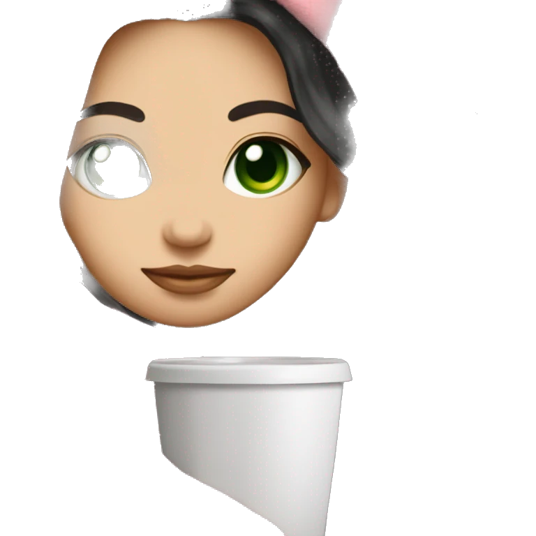 Pretty woman very long black hair green eyes curled up in a pink blanket with a coffee mug  emoji