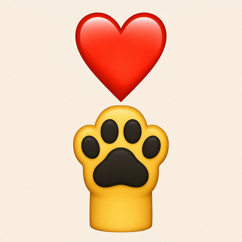 Make it apple style emojis: Stack the two black puppy paws vertically, keep the heart and original style emoji