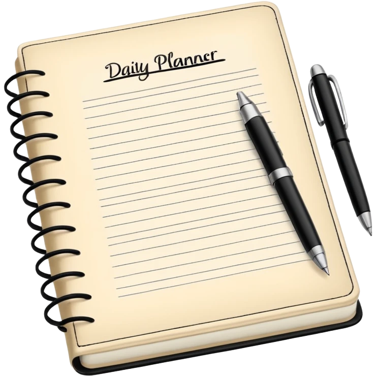 daily planner agenda cream leather with open page and pen emoji