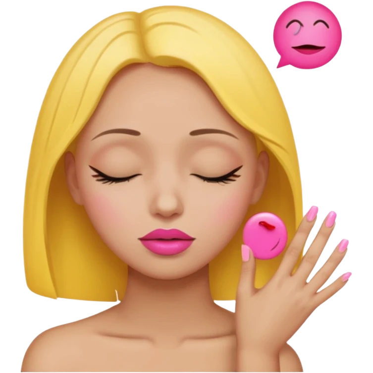 Yellow circle emoji exasperated and drumming fingers up the side of their head the eye is closed it is a side profile pink lipstick and pink nails ot is a side profile no hair emoji