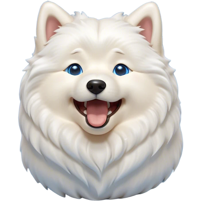 Cinematic Cute Yawning Samoyed Portrait Emoji, Head tilted slightly with a dramatic, wide-open yawn, showcasing a soft, fluffy white Fur with a gentle shimmer, floppy ears slightly drooping, round blue eyes barely open in drowsy contentment, Simplified yet irresistibly adorable features, highly detailed, glowing with a soft, cozy glow, high shine, relaxed yet expressive, stylized with a touch of whimsy, bright and endearing, soft glowing outline, capturing the essence of a sleepy yet affectionate companion, so drowsy it feels like it could stretch right out of the screen and curl up for a nap! emoji