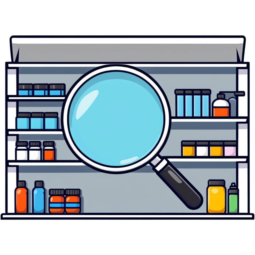 magnifying glass over empty product shelf searching emoji