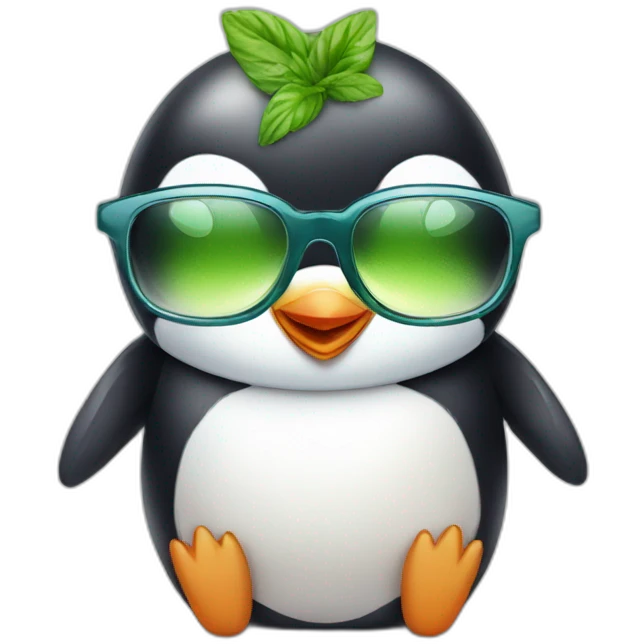 baby penguin with big glasses drinking mojito emoji