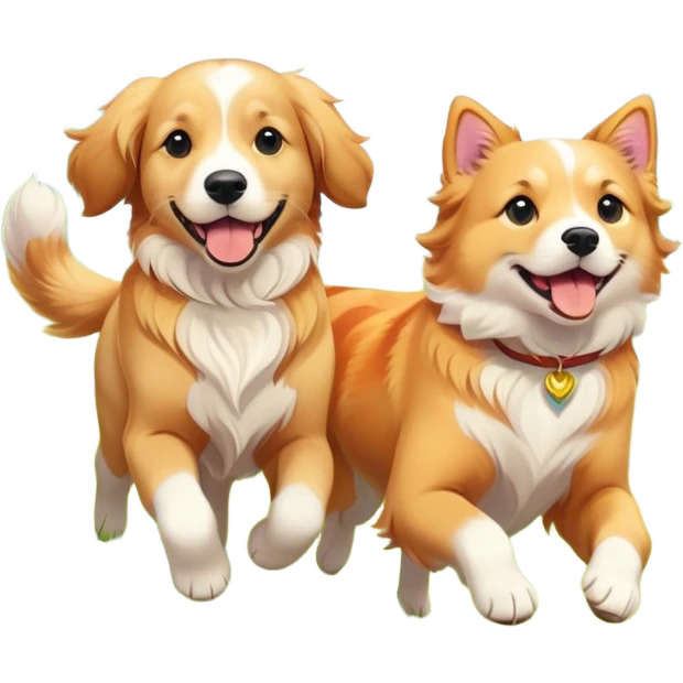dog and cat running together in a flower meadow emoji