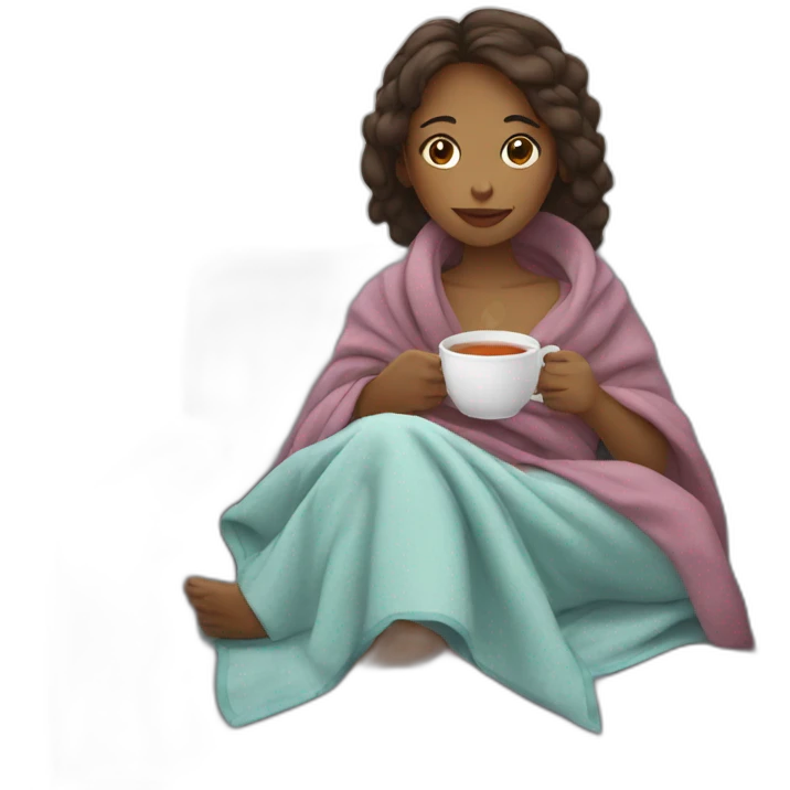 Girl drinking tea with blanket on emoji