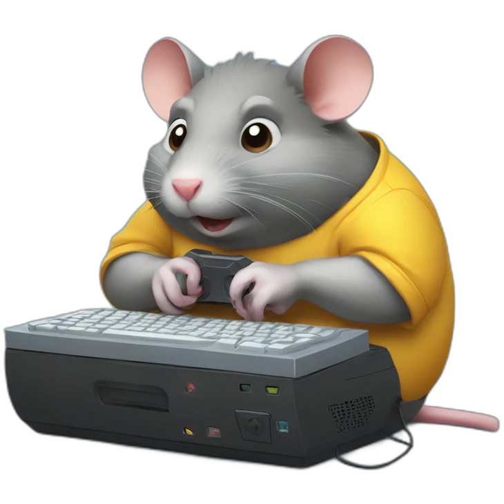 Fat Rat playing computer video games emoji